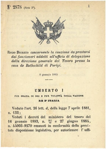 Rothschild Paris finance l'Etat italien  8 juin 1885