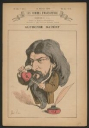 Article de la revue Les hommes d'aujourd'hui consacré à Alphonse Daudet, avec caricature en couleurs sur la première page, daté du 15 février 1879