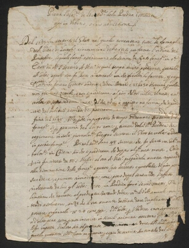 Piena Relane de Lis.ne della Predica istonita qui in Urbino, e abulesione - Document manuscrit relatif à un prédicat à Urbino, 1648