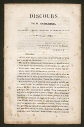 Discours électoral de Mr CREHANGE , candidat aux  élections du Consistoire de Paris et du Grand Rabbin (1°décembre 1844)