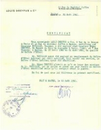 Edgar Dreyfus, certificat de Maître d'Hôtel pendant la débâcle  (1940)