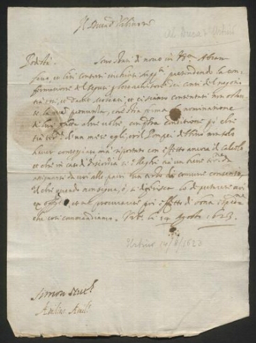 Requête d'Abraham Fano  au Duc d'Urbino, 14 août 1623