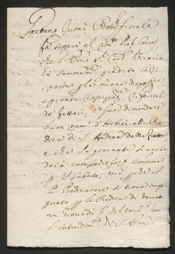 Lettre manuscrite adressée au Rabbi Tranquillo Corcos, non datée