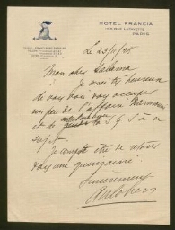 Lettre manuscrite de Illisible Cohen adressée à Salomon Salama, datée du 23 novembre 1925