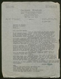 Lettre tapuscrite de Jacques Kendler adressée à M. S. Salama, datée du 23 mars 1952