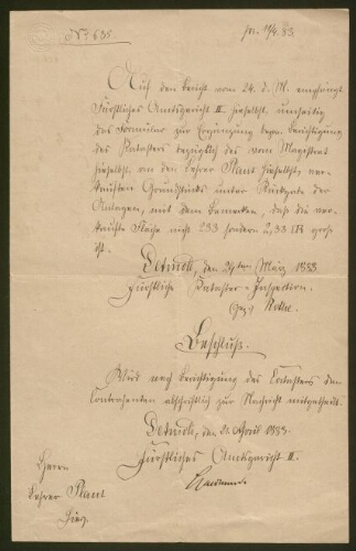 Document manuscrit, daté du 11 avril 1883