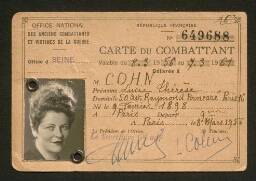 Lucie Thérèse Cohn détient la Carte du combattant (1956)