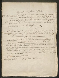 Ensemble de documents manuscrits reliés, datés d'août et octobre 1833