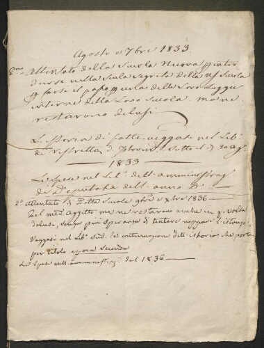 Ensemble de documents manuscrits reliés, datés d'août et octobre 1833
