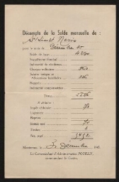 Décompte de la solde mensuelle de sous-lieutenant Nesis, datée du 31 décembre 1945