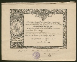 Décoration attribuée à Abraham Plaut, datée du 1er juillet 1898
