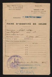 Fiche d'identité de solde au nom de Nesis Nison, remise le 20 mars 1945