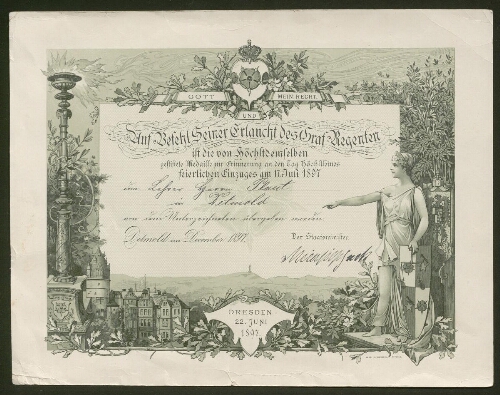 Décoration attribuée à Abraham Plaut, datée du 22 juin 1897