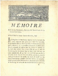 Mémoire pour les Préteurs, Consuls & Magistrats de la ville de Strasbourg contre le sieur Cerf-Berr, Juif (1787)