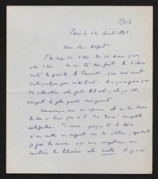 Lettre de Mathieu Dreyfus à Alfred Dreyfus, relative à la publication de "cinq années de ma vie", datée du 12 avril 1901