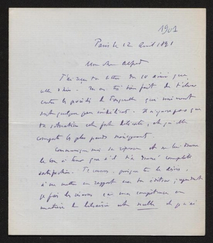 Mathieu Dreyfus approuve Alfred Dreyfus, opposé  aux procédés de l'éditeur de son livre à paraître  "cinq années de ma vie",  12 avril 1901
