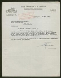 Lettre tapuscrite de la Société d'Inportation et de Commission, datée du 30 mai 1949