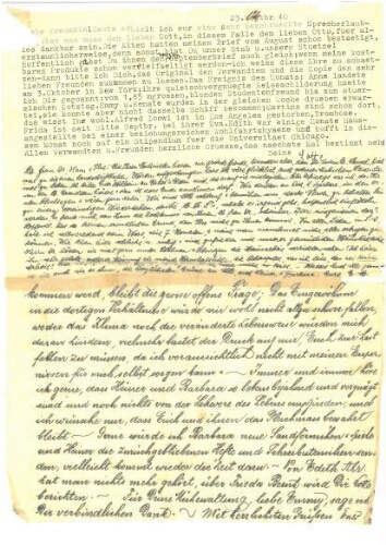 Série de lettres de Nuremberg - Lettre manuscrite, datée du 23 octobre 1940