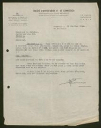 Lettre tapuscrite de la Société d'Inportation et de Commission, datée du 19 juillet 1949