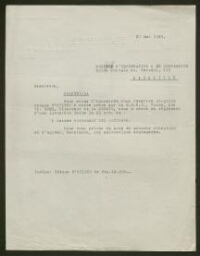 Lettre tapuscrite de la Société d'Inportation et de Commission, datée du 27 mai 1949