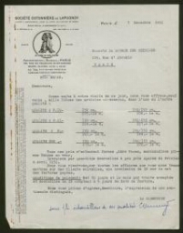 Lettre tapuscrite de la Société Cotonnière de Lapugnoy adressée à la Société La Source des Textiles, datée du 7 décembre 1951