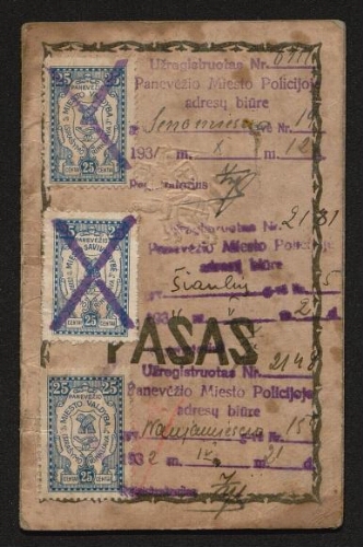 Pasas - Passeport - au nom de Smuelis Liabauskis, délivré le 24 décembre 1921