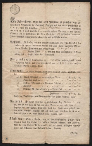 Contrat de bail, daté du 19 mars 1800