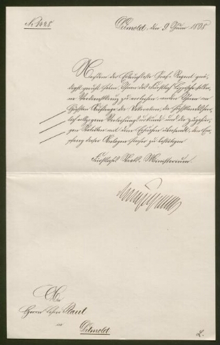 Lettre manuscrite  adressée à Abraham Plaut, datée du 9 juin 1898