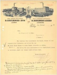 Lettre tapuscrite de la société Axelbrad & Sohn adressée à J. Dupont, datée du 24 février 1928