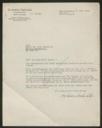 Lettre tapuscrite du Dr. Walther Rothschild adressée au Dr. Otto Grautoff, datée du 7 juin 1933