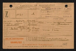 Fasicule de mobilisation au nom de Nison Nesis, daté du 10 novembre 1950