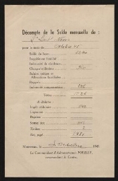Décompte de la solde mensuelle de sous-lieutenant Nesis, datée du 30 octobre 1945