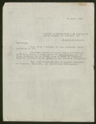 Lettre tapuscrite de la Société d'Importation et de Commission, datée du 21 avril 1949