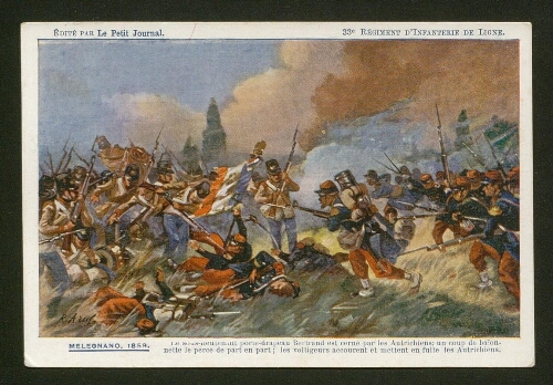 Carte postale représentant la bataille de Melegnano (1859), au cours de laquelle Michel Sée est blessé