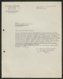 Le Dr. Walther Rothschild  au Dr. Otto Grautoff: publier une revue sous la nazisme? 22 mai 1933