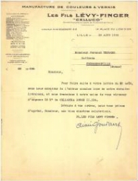 Les Fils Lévy Finger affichent les décorations militaires de leur directeur sur leur papier à lettres 26 août 1933