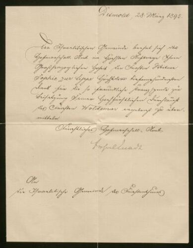 Lettre manuscrite à Abraham Plaut, datée du 28 mars 1895