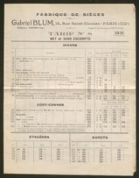 Brochure tarifaire pour l’entreprise de Fabrique de sièges Gabriel Blum