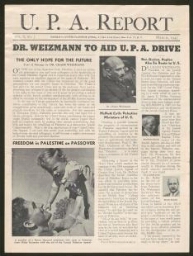 U.P.A. Report - Dr Weizmann to aid U.P.A. drive