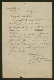 Lettre manuscrite adressée à Salomon Salama (1919)
