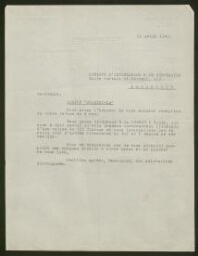 Lettre tapuscrite de la Société d'Inportation et de Commission, datée du 11 avril 1949