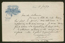 Lettre manuscrite de illisible adressée à Salomon Salama, datée du 15 octobre 1919