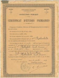 Certificat d'études primaires délivré à Sarah Suzanne Rothschild le 20 juillet 1889