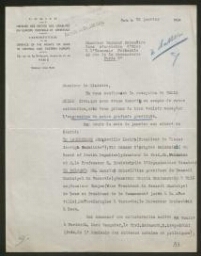 Lettre de Boris Gourevitch, Secrétaire général du Comité pour la défense des droits des Israélites en Europe centrale et orientale à Raymond Patenôtre, Secrétaire d'Etat à l'Economie nationale, datée du 22 janvier 1934