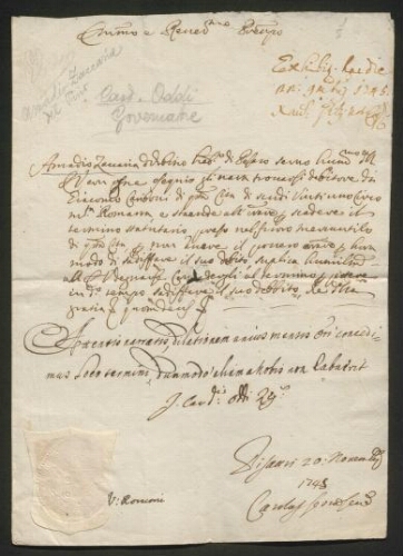 Amadio Zaccaria , juif de Pesaro ,reconnaissance de dette  20 novembre 1745 