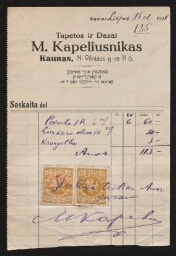 Série de factures d'un orphelinat de Kaunas - Une facture à en-tête de 