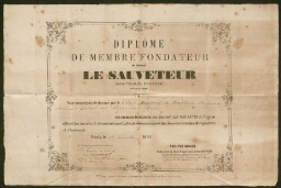 Diplôme de Membre Fondateur honoraire du Journal Le Sauveteur au nom du Caïd Moumou de Nathan Samama (1868)