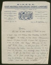 Lettre manuscrite de Joseph Illisible, datée du 20 septembre 1949
