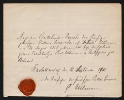 Document manuscrit signé de G. Ullmann, daté du 16 septembre 1901