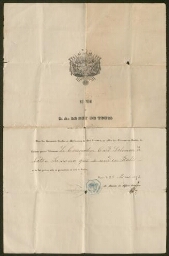Le Passeport qui permet au Commadeur (sic) Caïd Solomon de Natan Samama d'échapper aux poursuites du Bey de Tunis  25 mars 1873